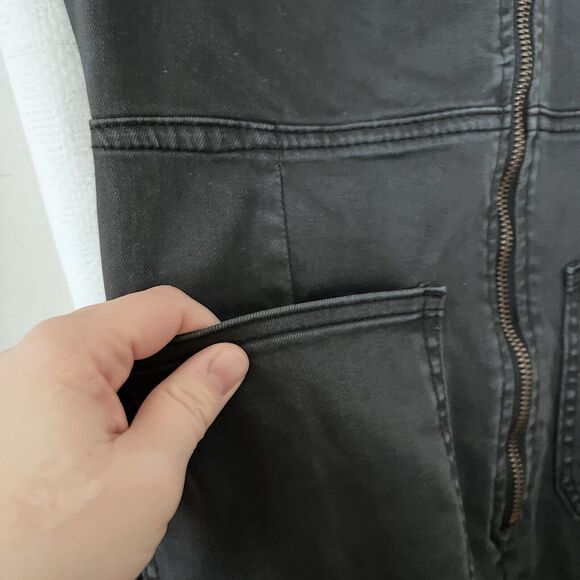 NWT Free People CRVY Lennox Shortsuit Romper Dark Gray Denim, Zip-Up, Size 8 - Picture 9 of 14